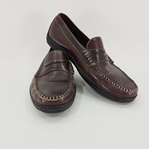 Cole Haan Mens Brown Leather Penny Loafers Moc Toe Slip On Shoes Size 9